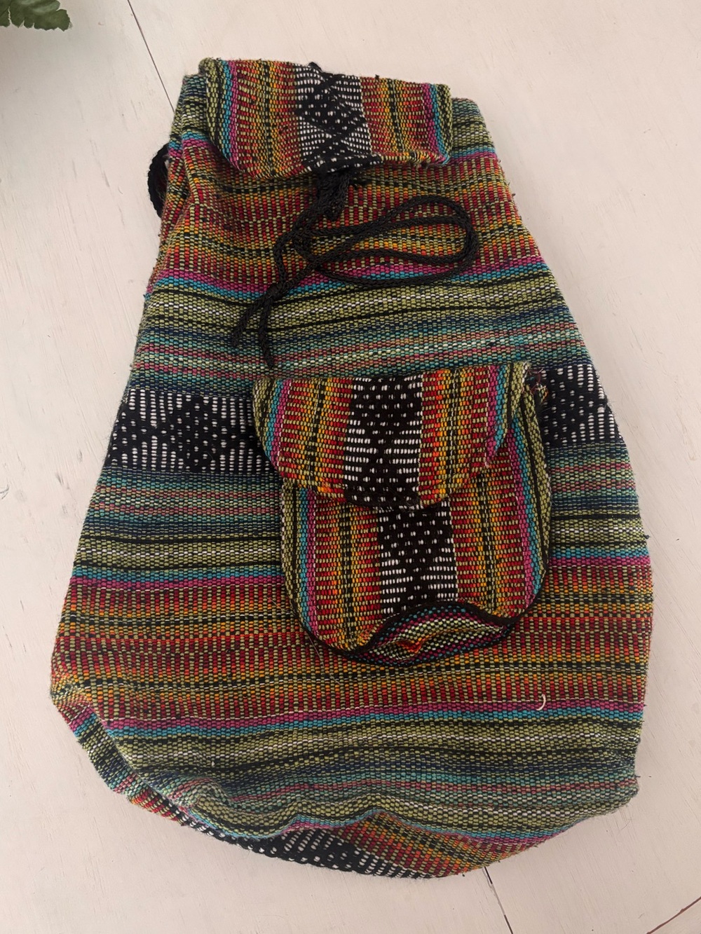 Handwoven Multicolor Boho Drawstring Backpack